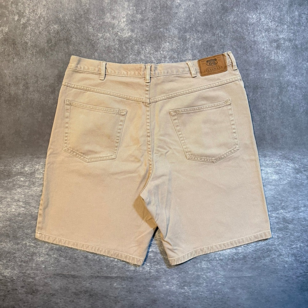 Vintage Route 66‎ Mens Relaxed Fit Khaki Tan Cotton Denim Jean Shorts Size 38
